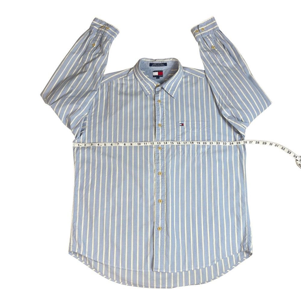 Tommy Hilfiger Mens Button Down Shirt XL Blue White Stripe Pocket Logo Casual - Picture 8 of 12